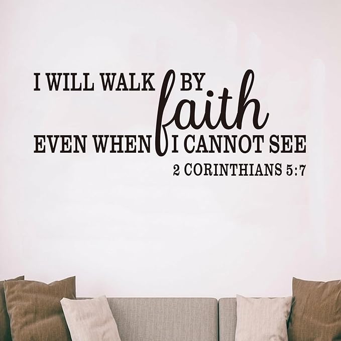 Bible Verse Wall Stickers for Bedroom: Christian Quotes Inspirational Living Room Vinyl Art Wall Decals - I Will Walk by Faith 23" X 9"