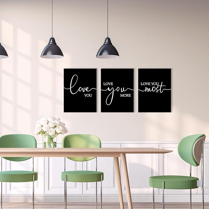 Love You More Wall Art: I Love You Signs Over Bed 12x16 Inch, Set of 3, Romantic Bedroom Decor, Modern Minimalist Master Bedroom Pictures Farmhouse Wall Decor Hanging Paintings