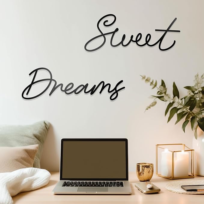 Zzbakress Sweet Dreams Wall Decor Metal Wall Art Large Modern Living Room Farmhouse Sign for Bedroom Black Metal Wall Art for Office and Home Wall Decor (Black, Farmhouse-Large)