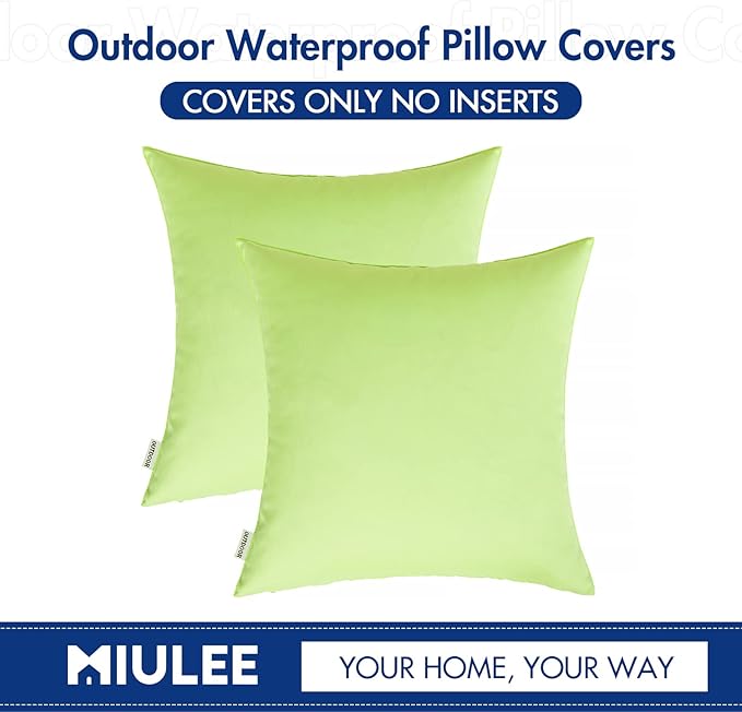 MIULEE Pack of 2 Decorative Outdoor Waterproof Pillow Covers Square Garden Cushion Sham Throw Pillowcase Summer Shell for Patio Tent Couch 18x18 Inch Pale Green