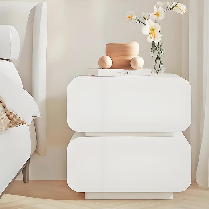 Modern Nightstand with Storage, Small End Table with Upholstered Leather Finish, 2 Solid Wood Drawers for Bedroom Bedside Couch