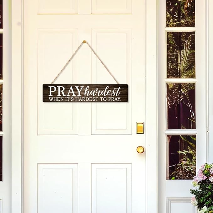 AGMDESIGN Pray Hardest When It's Hardest To Pray Wooden Sign, Christian Wall Decor for Prayer Room Church, Faith-Based Wall Decor for Shelf Desk Door, Bible Verse Wood Hanging Plaque for Bedroom Home