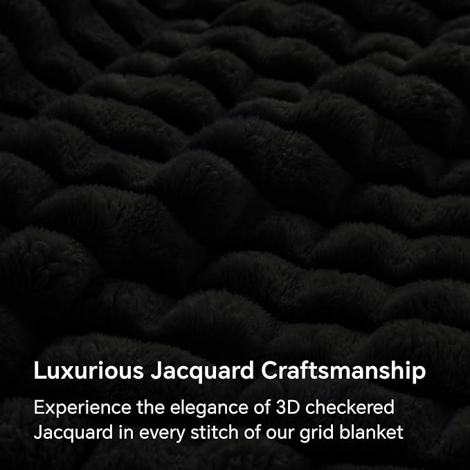 BEDELITE Black Throw Blanket for Couch and Bed- Super Soft and Warm 3D Checkered Fluffy Fuzzy Fleece Blanket, Luxurious Plush Cozy Blanket for Room Decor Fall and Winter, 50x60 inches