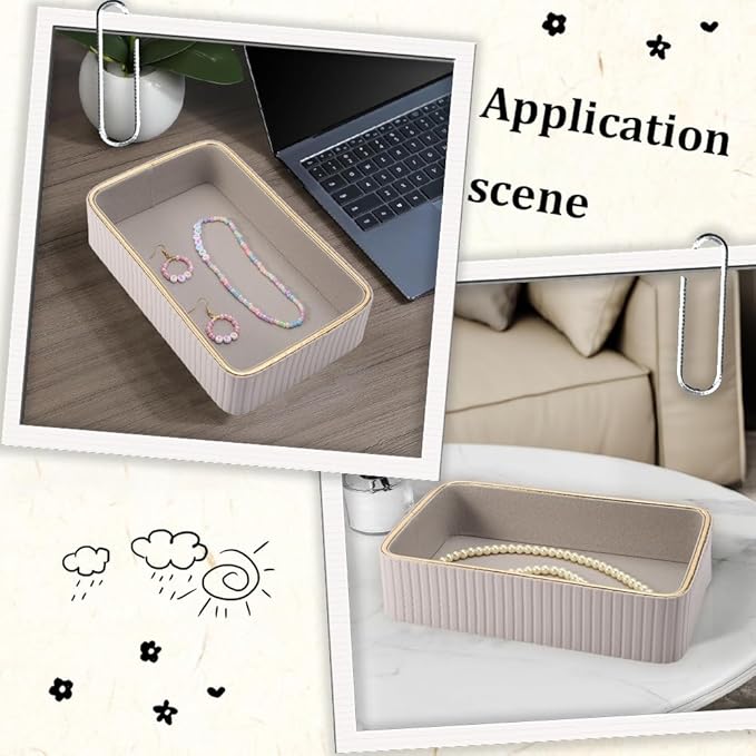 Beebeecraft PU Leather Valet Tray Small 9.6x6x2 Inch Rectangle Desktop Storage Box Bedside Nightstand Vanity Without Lid for Cosmetic Jewelry Watch Keys Phone Wallet Remote Controller Pen (Dark Gray)