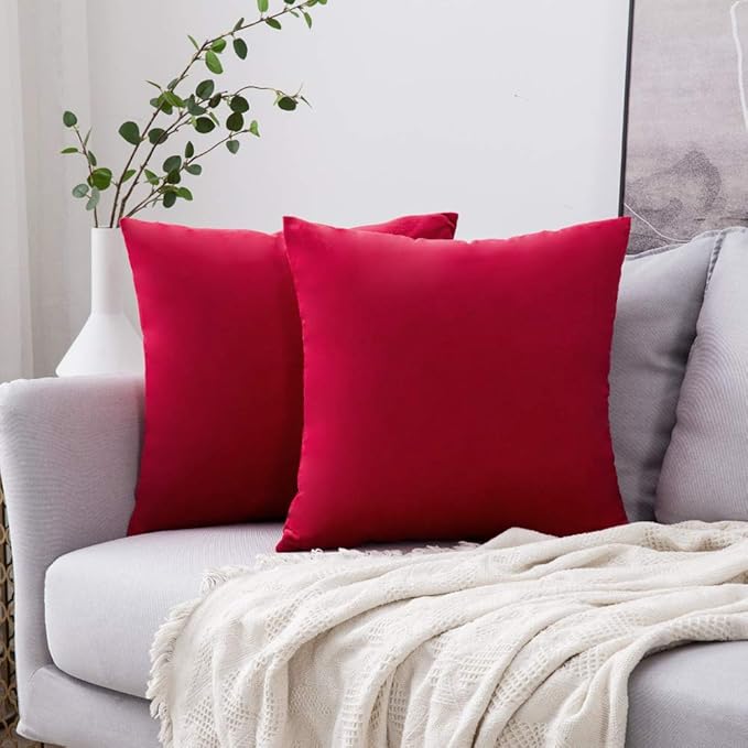 MIULEE 24x24 Inch Euro Sham Velvet Pillow Covers, Set of 2 Large Square Decorative Pillows -Red Super Soft for King Bed, Sofa, Couch, Accent Chairs