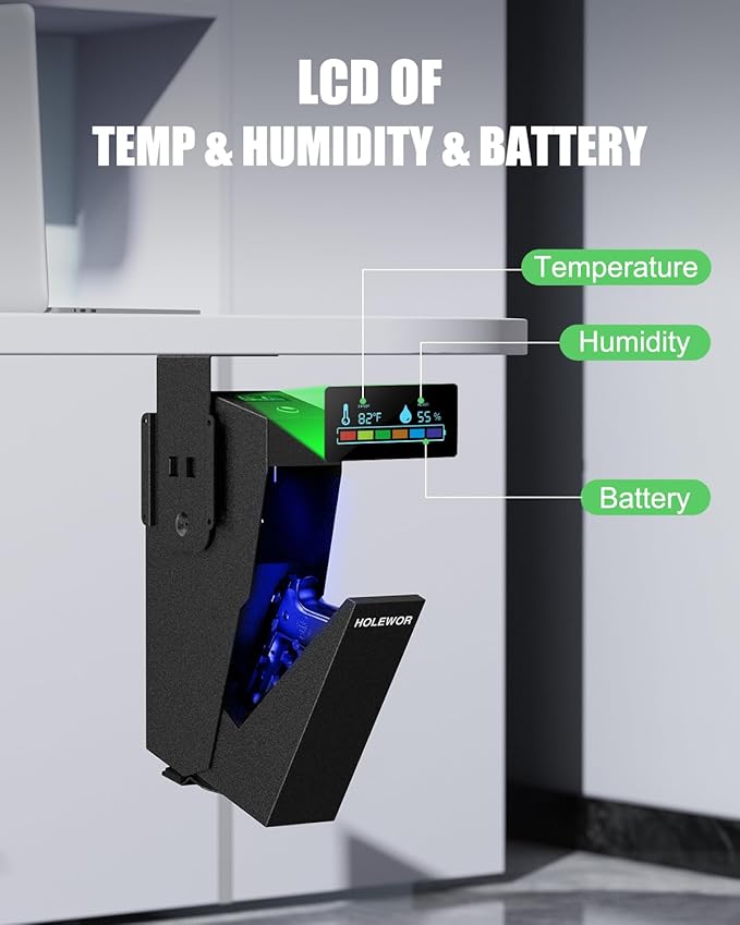 Gun Safe, Biometric Pistol Safe Fingerprint Quick Access Drop Down Handgun Safe Mount Bedside Gun Safe for Desk Nightstand