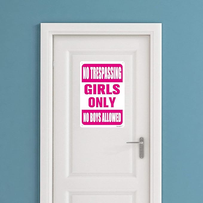 12"x16" Aluminum Sign, Girls Only No Boys Allowed Sign, Funny No Trespassing Metal Sign Pink For Girls Cave Bedroom Living Room Wall Decor