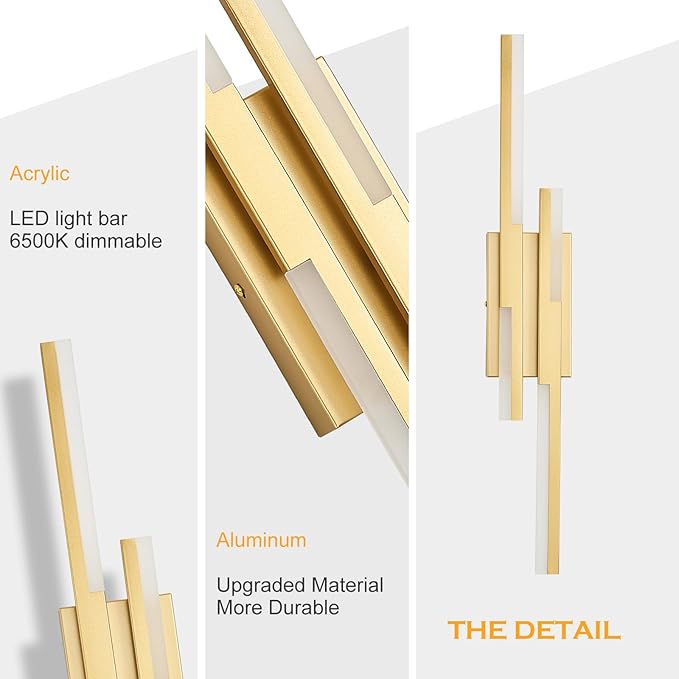 Modern LED Wall Sconce Gold Remote Wall Light Fixtures for Bathroom, Dimmable Vanity Light Indoor LED Remote Wall Sconce for Bedside Bedroom Living Dining Room (27.6inch 3000-6500K 1 Pack)
