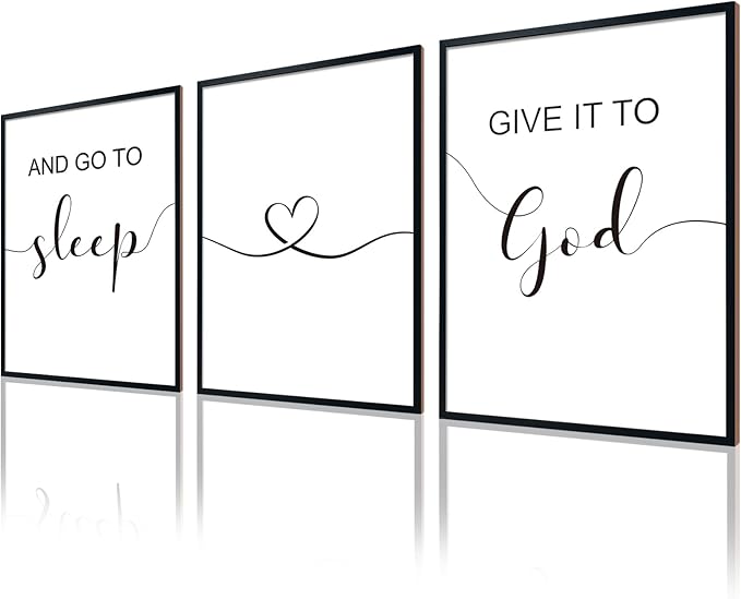 Bnesi Large 3 PCS Bedroom Wall Decoration Give It To God and Go To Sleep Sign Bedroom Wall Decor Set Black And White Wall Art for Bedroom Wall Decor Above Bed Unique Wall Art (God)