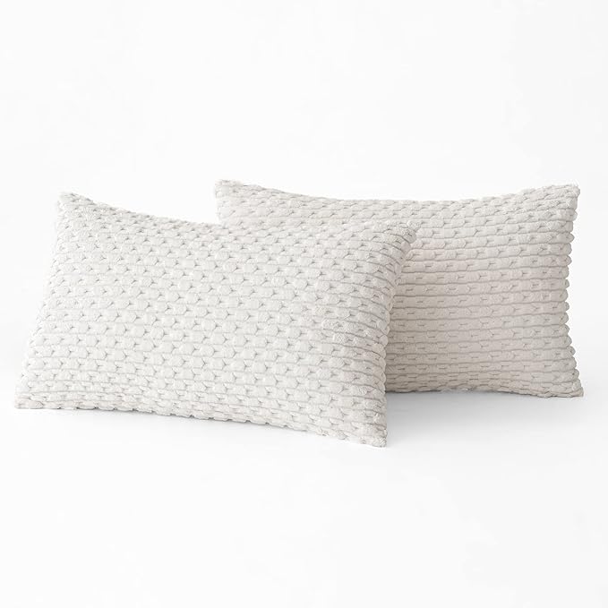 MIULEE Christmas Throw Pillow Covers Soft Corduroy Decorative Set of 2 Boho Striped Pillow Covers Pillowcases Farmhouse Home Decor for Couch Bed Sofa Living Room 12x20 Inch Pure White