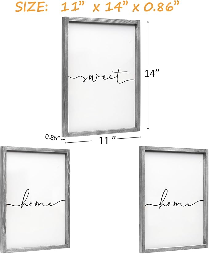 Set of 3 Framed Farmhouse Home Sweet Home Sign Above Bed Wall Decor for Bedroom Decor Wall Art Wood Signs