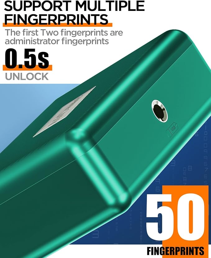 AICase Biometric Fingerprint Storage Box, Portable Security Box for Money Jewelry Safe Combination Lock for Car Home Office Travel Green