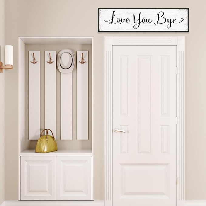 Love You Bye Sign Entryway Hallway Decor, Modern Farmhouse Unique Wall Decor, Family Home Wall Art Decorations to Express Love & Warm 12×40"