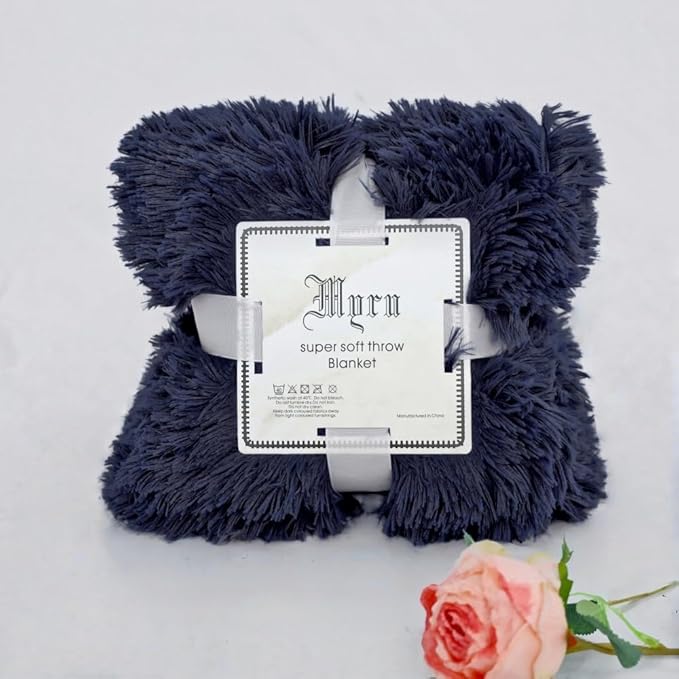 Ultra-Soft Plush Blanket – Luxurious Furry Throw for Bed, Sofa, or Couch – Super Cozy & Warm – Navy Blue (63x79 Inches)