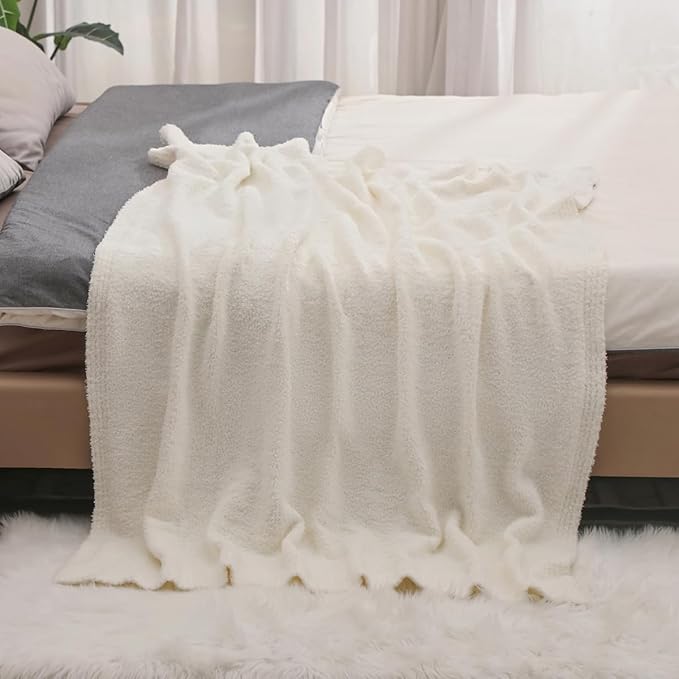 bearberry Super Soft Fluffy Throw Blanket Lightweight Cozy Warm Bed Blankets for Couch Bed Sofa All Season (Cream, 60”x80”)