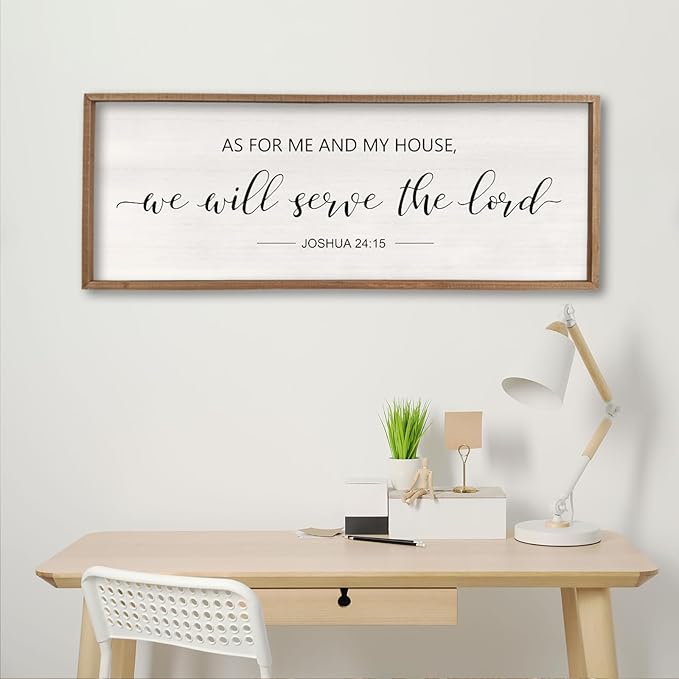 comurdyo Christian Scripture Wall Decor As For Me And My House We Will Serve The Lord Sign 32×12 Inch Joshua 24:15 Bible Verse Plaque for Bedroom Above Bed Large Wood Framed Wall Art (Wood)
