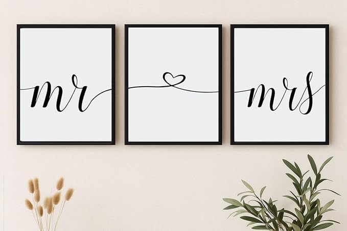 TSDTUO Set of 3 Romantic Mr and Mrs Wall Art Decor - Perfect for Couples' Headboard or Bedroom Decor - 11x14 inches, Unframed