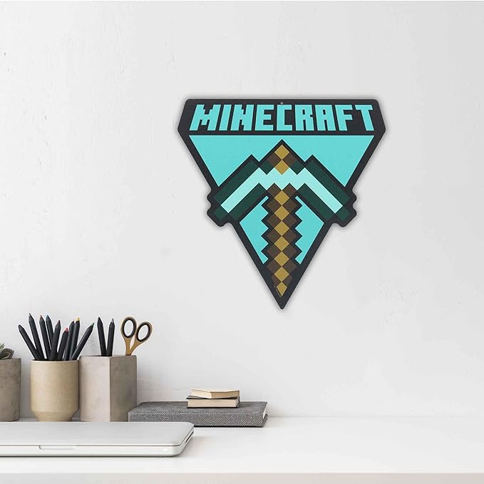 Open Road Brands Minecraft Pickaxe Metal Wall Art - Fun Minecraft Sign for Game Room or Bedroom