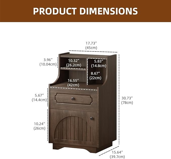 4ever2buy Farmhouse Night Stand with Storage Hutch for Bedroom Engineered Wood Bedside Table with Drawer 30.31 inch Tall Nightstand End Table Dark Oak