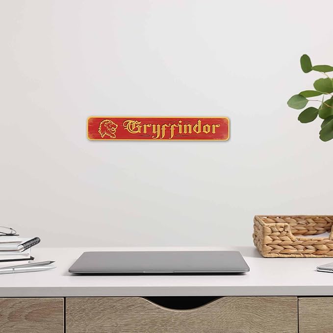 Harry Potter Gryffindor Horizontal Wood Wall Decor - Vintage Gryffindor Sign for Bedroom or Movie Room