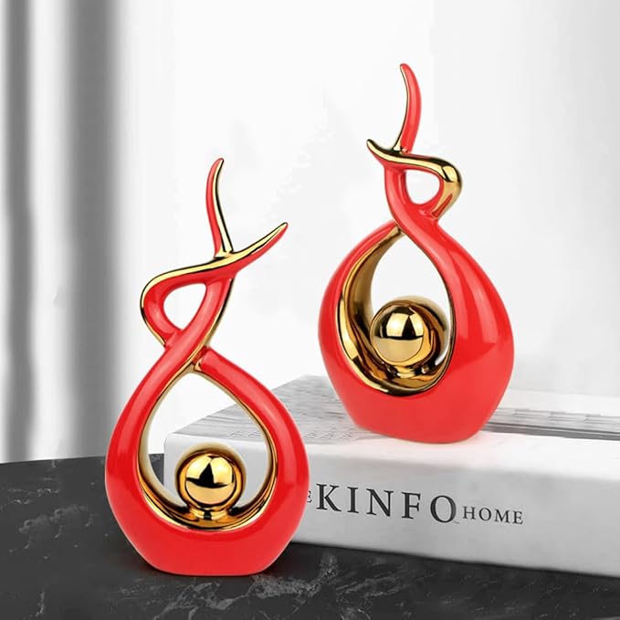 Norrclp Home Decor Modern Abstract Art Ceramic Statue Table Decorations for Dining Room Living Room Office Centerpiece (Red and Gold, Large)