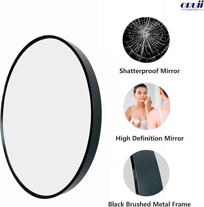 Round Mirror, Black Round Mirror 18 inch, Circle Wall Mounted Mirrors for Bathroom, Living Room, Bedroom, Vanity, Entryway, Hallway.