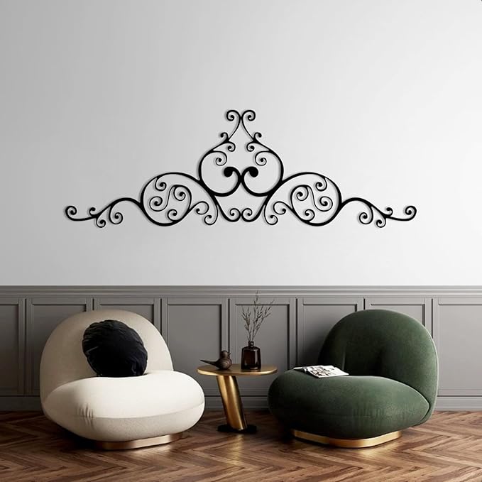 EANHIPE Metal Scroll Wall Art, Vine Scroll Metal Wall Decor, Flower Scroll Wall Hanging, Art for Bedroom Wall Above Bed, Headboard Wall Decor, Bedroom Wall Decoration (Black, 59"x20"/150x50cm)