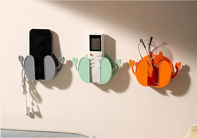 4-piece Wall Mount Phone Holder, Adaptive Remote Holders, wall mounted storage boxes, can be used for mobile phones, remote controls, keys, crab wall shaped storage boxes (Green,Orange,Grey,White)