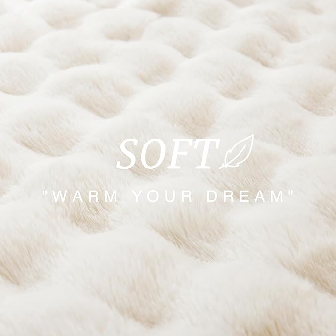 EXQ Home Fluffy Faux Rabbit Fur Throw Blanket for Couch, Soft Luxury Bubble Double Sided Plush Blanket, Cozy Thick Warm Fuzzy Decorative Blanket for Bed Chair Sofa Living Room,50"X60"(Beige)