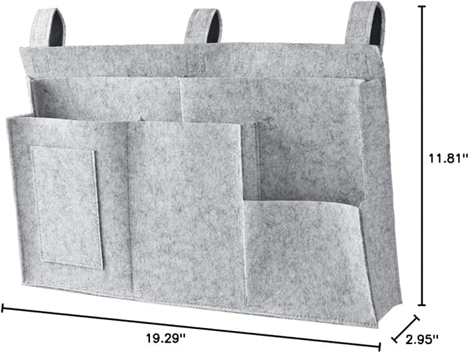 GLEAVI Felt Fabric Hanging Organizer Storage Bag for Bedside Dorm Car and Sofa Capacity with Mesh Pockets for Phone Snacks Books Chargers Easy to Attach to Bed Rails