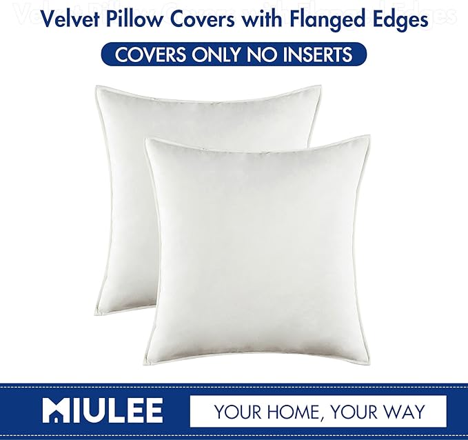 MIULEE Pure White Velvet Throw Pillow Covers 26x26 Soft Decorative Solid Square Euro Sham Cushion Cases Pack of 2 Modern Luxury Home Decor for Couch, Sofa, Bedroom