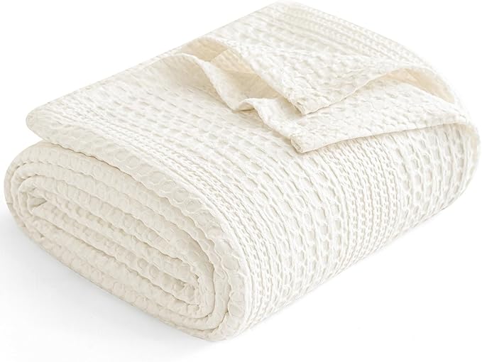 PHF Lightweight Waffle Weave Blanket King Size, Breathable & Ultra Soft, 104"x 90" Soft & Cozy Thin Blanket for All Season & Hot Sleepers, Bed, Home Decor - Coconut White