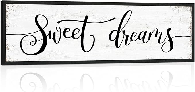 Sweet Dreams Wall Decor Above Bed: Wall Art Bedroom Sign - Guest Room Decor - Master Bedroom Farmhouse Decoration Rustic Black Frame Hanging 12 × 40 Large
