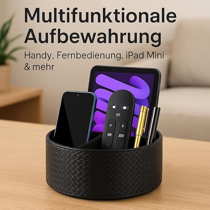 Remote Control Holder 360° Spinning Controller Holder TV Remote Caddy End Table Organizer Storage Bedside Nightstand Couch Caddy of Couch for Call Phone PU Leather Side Table Organizer