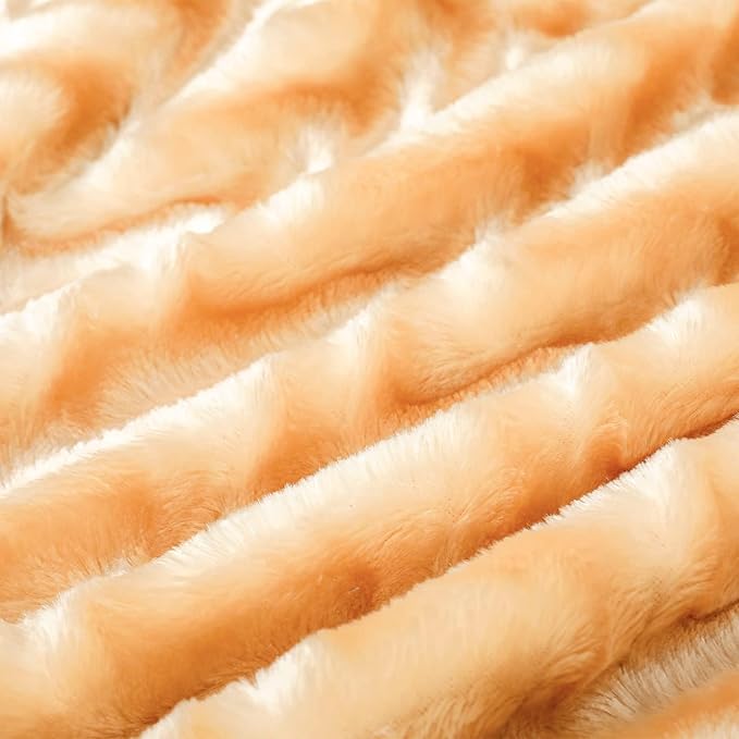 Whale Flotilla Faux Fur Sherpa Throw Blanket for Couch Sofa, Cozy Reversible Fuzzy Fluffy Plush Throws for All Season, Warm and Soft, 50x60 Inch, Light Gold