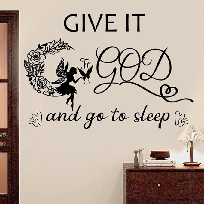Vinyl Wall Art Decal - Give It to God and Go to Sleep IGN - Bedroom Wall Decor Above Bed Modern Inspirational Religious Quote Sticker for Home Office Bedroom Living Room Classroom Decor.