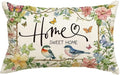 AVOIN colorlife Home Sweet Home Birds Floral Throw Pillow Cover, 12 x 20 Inch Spring Summer Flowers Cushion Case Decoration for Sofa Couch Living Room Bedroom Decor