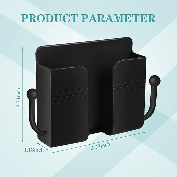 Jetec 6 Pcs Wall Mount Phone Holder Self-Adhesive Wall Beside Organizer Storage Box Plastic Charging Phone Stand Remote Brackets Holder for Bedroom(Black)