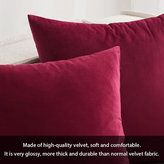 MIULEE Pack of 2 Velvet Soft Solid Decorative Lumbar Rectangle Throw Pillow Covers Cushion Case Home Decor for Sofa Couch Bedroom Car 12x20 Inch Wine Red