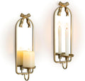 Gold Candle Sconces Wall Decor: Modern Decorative Wall Candle Holder Set of Two for Bedroom - Vintage French Metal Bow Mirror Sconces Beside Fireplace TV