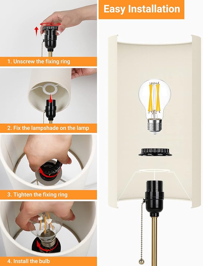Bedside Table Lamp with Marble Base: Pull Chain Switch 3-Way Dimmable | Linen Fabric Shade & Golden Pole Small Nightstand Lamps 18.5 Inches for Bedrooms, Office, Dinning Room, Set of 2