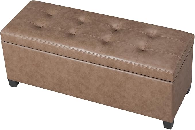 Homebeez 42" Faux Leather Storage Ottoman,End of Bed Bench,Upholstered Ottoman Bench with Storage for Living Room,Bedroom,Entryway