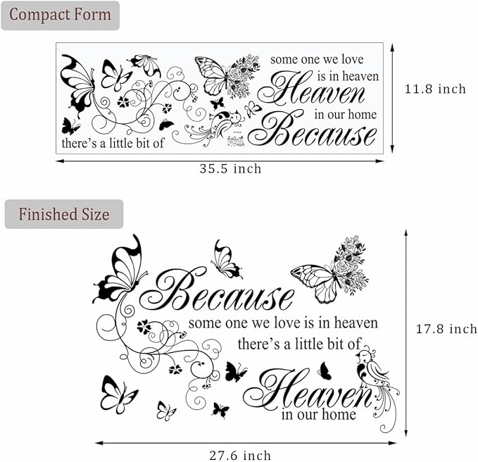 Wall Decals Inspirational Wall Saying Because Someone We Love is in Heaven Vinyl Wall Decor Peel and Stick Lettering Words Memory Wall Art Sign Wall Sticker for Living Room Bedroom Home Decor.