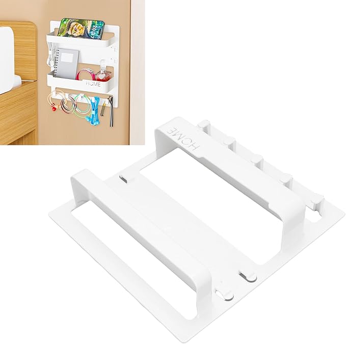 Ejoyous Bedside Shelf Wall Mount, Adhesive Phone Holder Organizer with Hooks and Cable Clips On Dorm Room, Wall Storage for Glasses Remote Earphone Cell Phone Charger Keys Snacks (White)