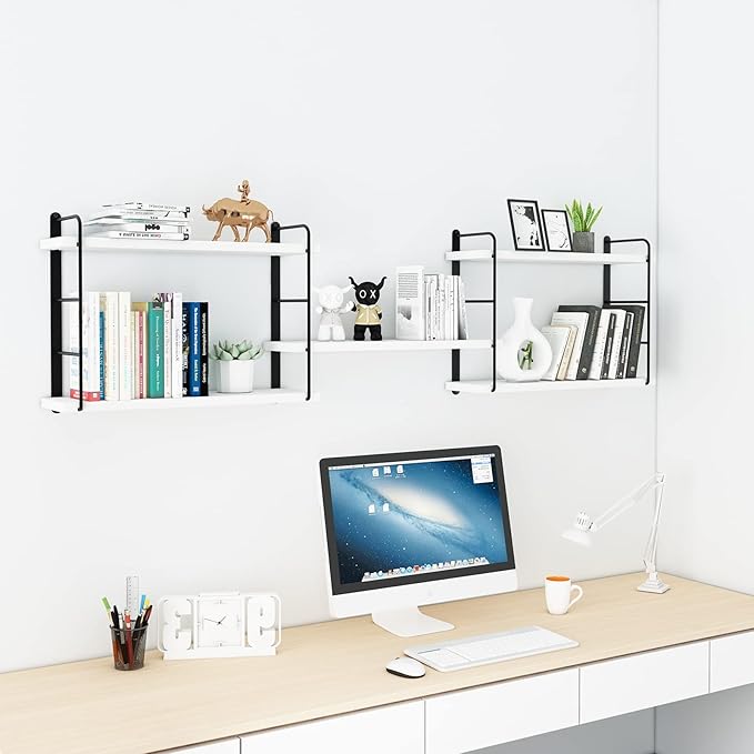Wall Shelves, Wall Mounted Bookshelves, DIY Floating Shelves for Wall, Wood Hanging Book Shelves for Room, Bedroom, Living Room, Easy Installation (White, 50W x 17H)