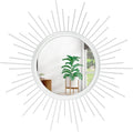 Sunburst Wall Mirror Spoked Home Circle Wall Art Mirror Classic Metal Modern Hanging Mirror, Decor Living Room Bathroom Bedroom Entryway Vanity Office Hallway Housewarming Large 16" White