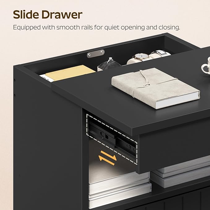 Nightstand with Gun Drawer, Bedside Table with Hidden Compartment, End Table with Storage Cabinet, Night Stand for Bedroom, Office, Black ET22BB