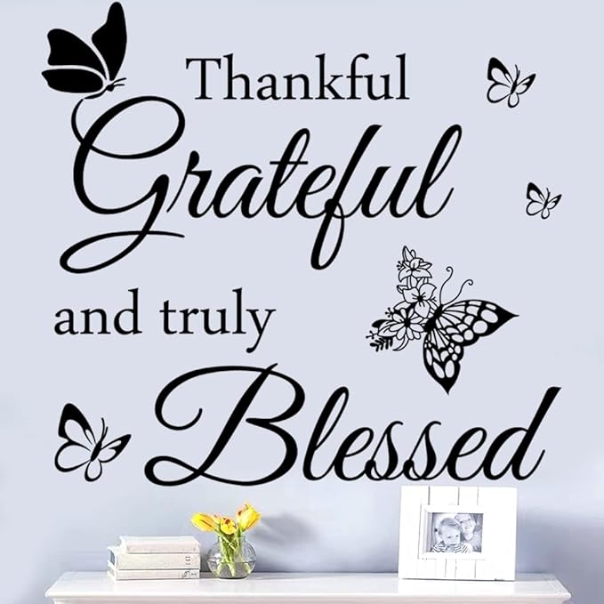 Faith Vinyl Lettering Thankful Grateful and Truly Blessed Inspirational Quote Decor for Home Decor Living Room Kitchen Office Wall Decoration