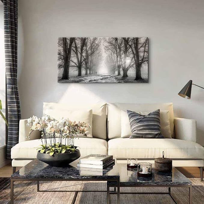 Bamdeya Wall Art Bedroom Black and White Wall Decor Forest Wall Pictures Tree Canvas Prints Art Landscape Painting Modern Artwork For Wall Art Living Room Kitchen Office Decor Home Decorations
