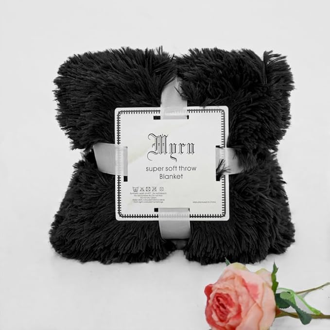 Plush Super Soft Blanket Bedding Sofa Cover Furry Fuzzy Fur Warm Throw Qulit Cozy Couch Blanket for Winter (51"x63", Black)